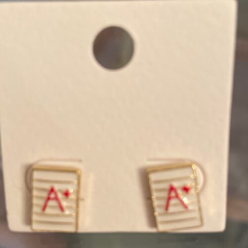 'A+' Teacher Signature Enamel Stud Earrings