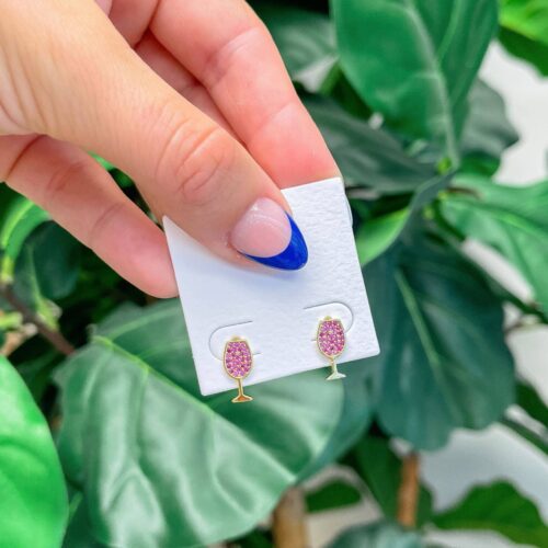 Cubic Zirconia Wine Stud Earrings