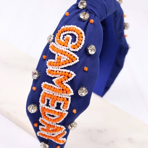 Game Day Embellished Headband Orange & Blue