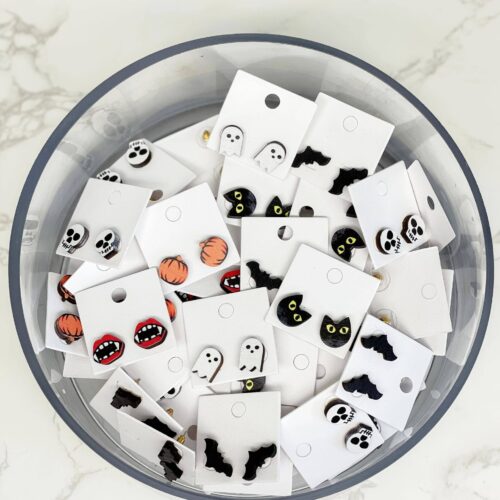 Printed Wood Halloween Stud Earrings