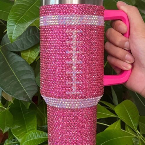 LIMITED EDITION Pink Crystal Football "Blinged Out" Tumbler