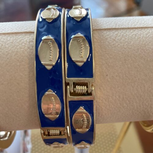 Game Day Enamel Football Hinge Bangle in Blue