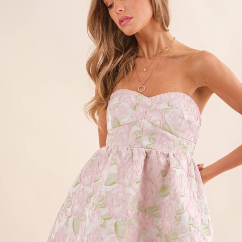 Textured Jacquard Floral Tube Fit and Flare Dress