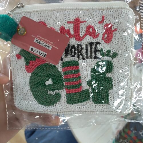 'Santa's Elf' Seed Bead Canvas Pouch