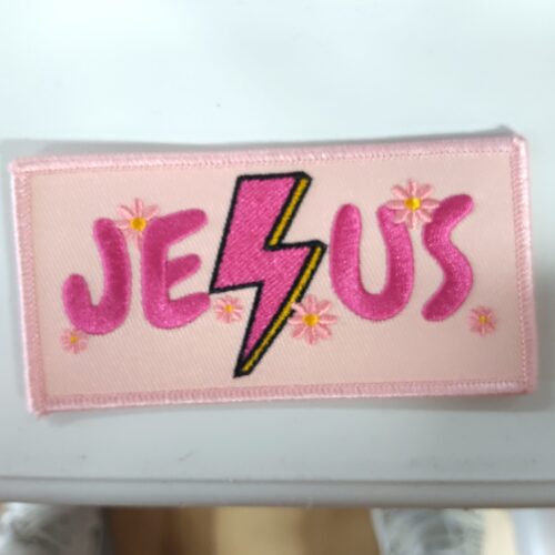 4" Jesus with Lightning and Flowers - Embroidered Hat Patch